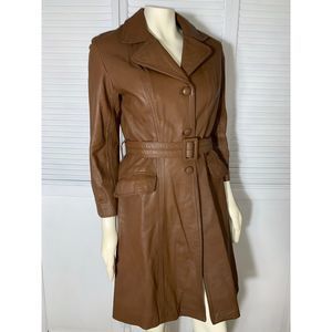 Vintage Brown Leather Trench Coat Size Small